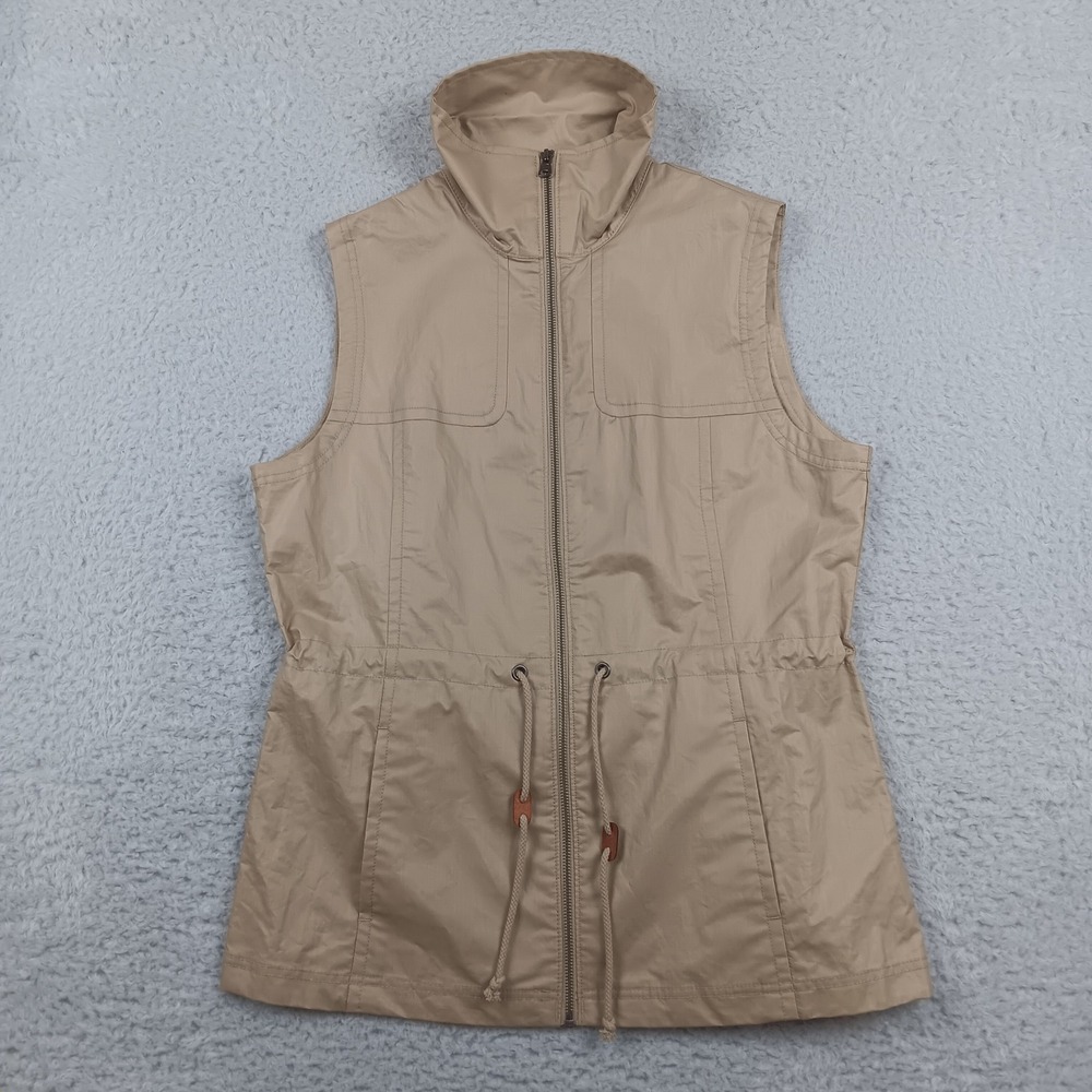 Columbia Vest XL Womens L Tan Full Zip Adjustable Waist Utility Gingham Lining